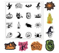 CHGCRAFT Halloween Pattern Silicone Texture Stamp: Ghosts, Skulls, Cat - 5.5x5.5in/14x14cm