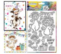 CHGCRAFT Happy Animal Clear Stamps Cow Chicken Lion Transparent Stamps Animal Party Silicone Clear Stamp Seals for Carding Making DIY Scrapbooking Photo Album Decoration, 4.3x6.3 inch
