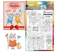 CHGCRAFT Happy Funny Old Lady Clear Stamps Female Friendship Cat Balloon Bird Transparent Handicraft Stamps for DIY Scrapbooking Photo Album Decorative, 6.3x4.3inch