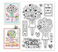 CHGCRAFT Heart Clear Stamps Balloon Love Happy Birthday Transparent Stamps Silicone Stamps Seals for DIY Scrapbooking Card Making Photo Album Postard Decoration