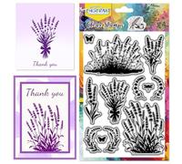CHGCRAFT Lavender Clear Stamps Realistic Plant Silhouette Transparent Stamps Wreath Border Silicone Clear Stamp Seals for DIY Scrapbooking Photo Album Decoration, 4.3×6.3 inch