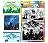 CHGCRAFT Layered Forest Clear Stamps Mountains Silhouette Transparent Stamps Deer Silicone Clear Stamp Seals for DIY Scrapbooking Photo Album Decoration, 4.3×6.3 inch