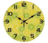 CHGCRAFT Lemon Overspread Pattern Wall Clock 12 Inch Non-Ticking Lime Clocks Round Wall Hanging Clock Battery Operated for Bedroom Living Room Kitchen Office