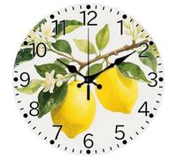 CHGCRAFT Lemon Pattern Wall Clock 12 Inch Non-Ticking Flower Plant Clocks Round Wall Hanging Clock Battery Operated for Bedroom Living Room Kitchen Office