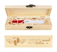 CHGCRAFT Lost Baby Sympathy Gift Keepsake Box Wings Feet Heart Wooden Loss of Baby Sympathy Gifts Box with Raffia Ribbon and Lock for Mom Dad, 8x2x1.2 inch