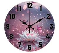 CHGCRAFT Lotus Pattern Wall Clock 12 Inch Non-Ticking Clocks Butterfly Starlight Pattern Round Wall Hanging Clock Battery Operated for Bedroom Living Room Kitchen Office