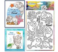 CHGCRAFT Manatee Pattern Clear Stamps Turtle, Seaweed, Starfish Transparent Embossing Silicone Stamp Seal for DIY Scrapbooking and Card Making Paper Craft Decor 6.3 × 4.3 in