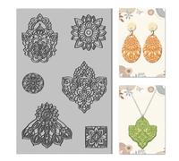 CHGCRAFT Mandala Polymer Clay Texture Sheets Flowers Alien Pattern Texture Mat Rubber Clay Texture Mat Modeling Pattern Pad Texture Sheets for Earrings Jewelry Making