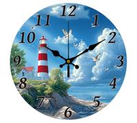 CHGCRAFT Ocean Lighthouse Wall Clock 12 Inch Battery Operated Non Ticking Silent Decorative Clock for Living Room Office Bedroom Home Decor