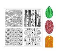 CHGCRAFT Oriental Elements Silicone Clay Texture Mat Waves Bamboo Silicone Texture Stamps Clay Modeling Pattern Pad for DIY Jewelry Earrings & Decorative Card Making