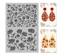 CHGCRAFT Oriental Flowers Vine Polymer Clay Texture Sheets Curled Leaves Clay Texture Vintage Rubber Clay Texture Mat Modeling Pad Texture Sheets for Polymer Clay Making Earrings Jewelry