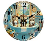 CHGCRAFT Otter Hugging Paper Pattern Wall Clock 12 Inch Non-Ticking Bathtub Pattern Clocks Round Wall Hanging Clock Battery Operated for Bedroom Living Room Kitchen Office