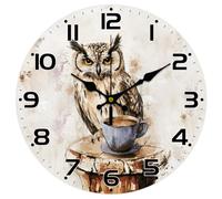 CHGCRAFT Owl Wall Clock Coffee Non-Ticking Clock 12 Inch Round Decorative Wall clock Printed Wall Clock for Home Office Decoration
