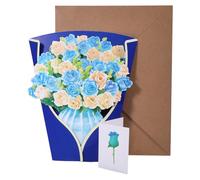 CHGCRAFT Paper Pop Up Cards 3D DIY Paper Flower Bouquet Greeting Card Sets Blue Fairy Mini Roses Greeting Cards Birthday Cards with Envelope