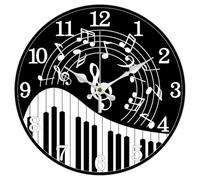 CHGCRAFT Piano Wall Clock Music Notes Non-Ticking Clock 12 Inch Round Decorative Wall clock Printed Wall Clock for Home Office Decoration