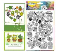 CHGCRAFT Potted Plant Leaves Flowers Clear Stamps 6.3x4.3 Inch | Clear Silicone Embossing Stamps with Potted Plant Leaves Succulent Cactus Design for Scrapbooking Card Making Paper Craft