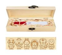 CHGCRAFT Pregnancy Test Keepsake Box Animal Astronauts Wooden Pregnancy Announcement Gifts Box with Raffia Ribbon and Lock Announcement Gifts for Dad Husband, 8x2x1.2 inch