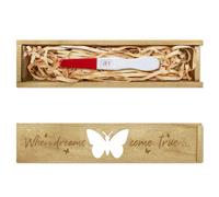 CHGCRAFT Pregnancy Test Keepsake Box Butterfly Wooden Pregnancy Announcement Gifts Box with Raffia Ribbon Push Pull Announcement Gifts for Dad Husband, 8x2x1.2 inch
