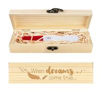 CHGCRAFT Pregnancy Test Keepsake Box Feather Wooden Pregnancy Announcement Gifts Box with Raffia Ribbon and Lock Announcement Gifts for Dad Husband, 8x2x1.2 inch