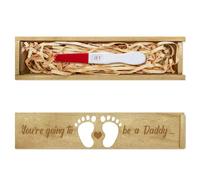 CHGCRAFT Pregnancy Test Keepsake Box Feet love Wooden Pregnancy Announcement Gifts Box with Raffia Ribbon Push Pull Announcement Gifts for Dad Husband, 8x2x1.2 inch