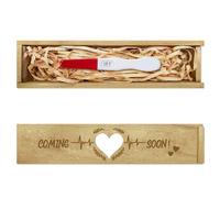 CHGCRAFT Pregnancy Test Keepsake Box Hollow Love Pregnancy Test Gift Box with Raffia Ribbon Push Pull Wooden Pregnancy Announcement Gifts Box Announcement Gifts for Dad, 8x2x1.2inch