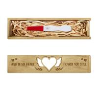 CHGCRAFT Pregnancy Test Keepsake Box - Hollow Love Wooden Gift Box With Raffia Ribbon for Announcement to Husband, Grandparents, Parents - Push Pull Design