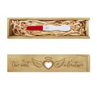 CHGCRAFT Pregnancy Test Keepsake Box Love Heart Wings Pregnancy Test Gift Box with Raffia Ribbon Push Pull Wooden Pregnancy Announcement Gifts Box Announcement Gifts for Dad, 8x2x1.2inch