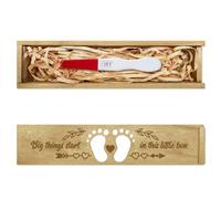 CHGCRAFT Pregnancy Test Keepsake Box Love Hollow Footprints Wooden Push Pull Pregnancy Announcement Gifts Box with Raffia Ribbon Announcement Gifts for Dad Husband, 8x2x1.2inch