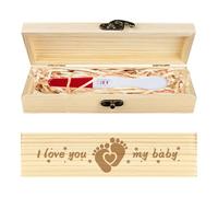 CHGCRAFT Pregnancy Test Keepsake Box Star Footprint Wooden Pregnancy Announcement Gifts Box with Raffia Ribbon and Lock Announcement Gifts for Dad Husband, 8x2x1.2inch
