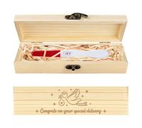 CHGCRAFT Pregnancy Test Keepsake Box Stork Wooden Pregnancy Test Gift Box with Raffia Ribbon and Lock Pregnancy Announcement Gifts Box Announcement Gifts for Husband Parents, 8x2x1.2inch
