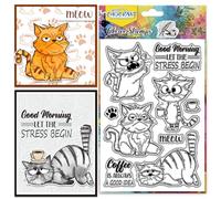 CHGCRAFT Pressure Cat Pattern Clear Stamps Coffee Cups Paw Print Transparent Embossing Silicone Stamp Seal for DIY Scrapbooking and Card Making Paper Craft Decor 6.3 × 4.3 in