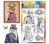 CHGCRAFT Punk Animals Pattern Clear Stamps Transparent Steam Style Mechanical Animals Silicone Stamp Seal for DIY Scrapbooking and Card Making Paper Craft Decor 6.3 × 4.3 Inch