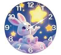 CHGCRAFT Rabbits Wall Clock 12 Inch Stars Clock Battery Operated Silent Non Ticking Clouds Round Decorative Clocks for Home Office Decoration