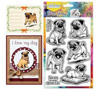 CHGCRAFT Realistic Pug Clear Stamps Animal Transparent Stamps Silicone Clear Seals for DIY Scrapbooking Photo Album Decoration, 4.3×6.3 inch