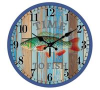 CHGCRAFT Retro Carp Pattern Wall Clock 12 Inch Non-Ticking Clocks Light Wood Grain Round Wall Hanging Clock Battery Operated for Bedroom Living Room Kitchen Office