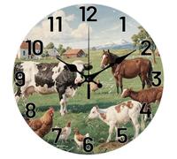 CHGCRAFT Retro Farm Style Pattern Wall Clock 12 Inch Non-Ticking cows Pattern Clocks Round Wall Hanging Clock Battery Operated for Bedroom Living Room Kitchen Office