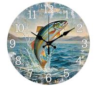 CHGCRAFT Retro Rainbow Trout Pattern Wall Clock 12 Inch Non-Ticking Clocks Sea Round Wall Hanging Clock Battery Operated for Bedroom Living Room Kitchen Office