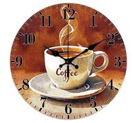 CHGCRAFT Retro Style Coffee Pattern Wall Clock 12 Inch Non-Ticking Brown Clocks Round Wall Hanging Clock Battery Operated for Bedroom Living Room Kitchen Office