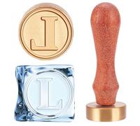 CHGCRAFT Round Letter L Ice Stamp Ice Bar Drinks Stamp with Pear Wood Handle and Rectangle Velvet Pouches for Cocktail Ice Drinks Making Whiskey Mojito, 1.2x0.4inch
