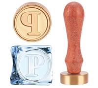 CHGCRAFT Round Letter P Ice Stamp Ice Bar Drinks Stamp Letter with Pear Wood Handle and Rectangle Velvet Pouches for Cocktail Ice Drinks Making Whiskey Mojito, 1.2x0.4inch