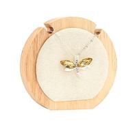 CHGCRAFT Round Wooden Single Necklace Displays Stands Tabletop Pendant Necklace Display Holder with Cornsilk Velvet and Iron Hooks for Long Necklace Retail Jewelry Easel Display, 3.54x3.35x0.75inch