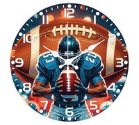 CHGCRAFT Rugby Pattern Wall Clock 12 Inch Non-Ticking Clocks Athlete Pattern Round Wall Hanging Clock Battery Operated for Bedroom Living Room Kitchen Office