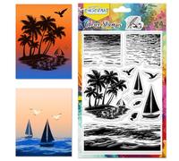 CHGCRAFT Sea Waves Reflection Clear Stamps Seagulls Palm Tree Stamps Sailboat Silicone Stamps Craft Stamps for Journaling Card Making DIY Scrapbooking Handmade Photo Album Notebook