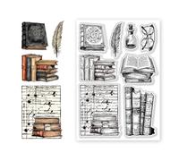 CHGCRAFT Silicone Clear Stamps Vintage Library Patterns Plastic Stamp for DIY Scrapbooking Photo Album Decorative Cards Vintage Books Making Stamps for Holiday Card Making Album Crafts