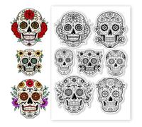 CHGCRAFT Skull Skeleton Clear Stamps Day of The Dead Silicone Stamp Flower Transparent Silicone Text Seal for Cards Stamps Making DIY Scrapbooking Photo Journal Album