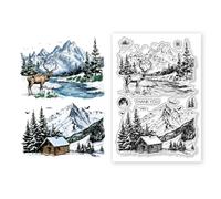 CHGCRAFT Snow Scenery Theme Clear Stamps Mountain Deer House Tree Background Transparent Silicone Seal Stamps for DIY Scrapbooking Cards Making Photo Album Decorative