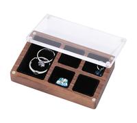 CHGCRAFT Solid Wooden Glass Top Jewelry Display Case Jewelry Display Box 5 Compartment Storage Organize for Jewelry Making Wooden Beading Mat, with Felt Bead Design Boards, 3.78×2.36×0.75 inch