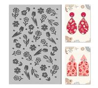 CHGCRAFT Spring Flowers Tulips Clay Texture Mat Polymer Clay Molds DIY Clay Texture Tools for Clay Pottery Earring Jewelry Making Stamp Engraving Machines, Flower, 3.9x2.6x0.1inch