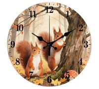 CHGCRAFT Squirrel Wall Clock 12 Inch Forest Leaves Clock Battery Operated Silent Non Ticking Mushrooms Round Decorative Clocks for Home Office Decoration