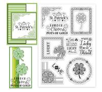 CHGCRAFT St Patrick's Day Irish Lucky Border Clear Silicone Stamps with Shamrock Blessing Words, for DIY Scrapbooking Photo Album Decorative Cards Making 6.3x4.33x0.12inch